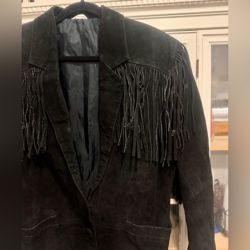 Vintage Black Suede Fringe Western Jacket – Size M - Picture 3 of 7